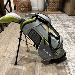 Top Flight Junior Flex Golf Club Set Gray/Green Bag Driver 9 Iron & Putter LH